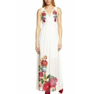 DESIGUAL White Floral Maxi Dress V-Neck Sleeveless Womens XS Summer Casual EUC